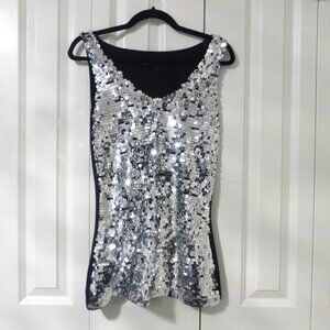 LE CHATEAU super shiny silver sequins v-neck sleeveless party top